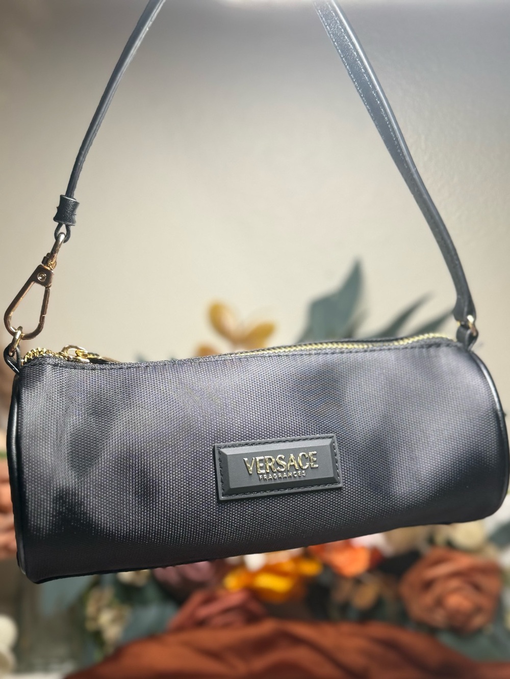 Versace Black Mini Barrel Shoulder Bag with Gold Hardware